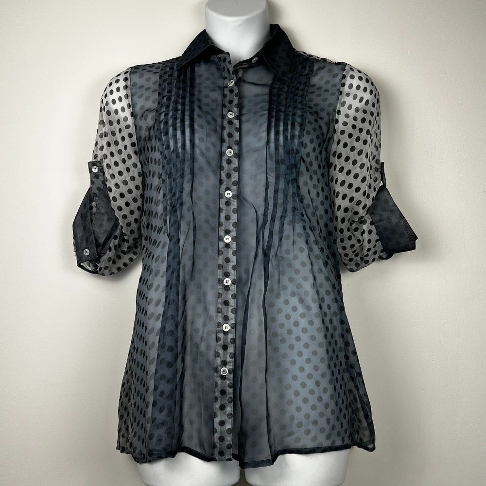 NWT Puli Polka Dot Grey 10/40 Women's Sheer Blouse